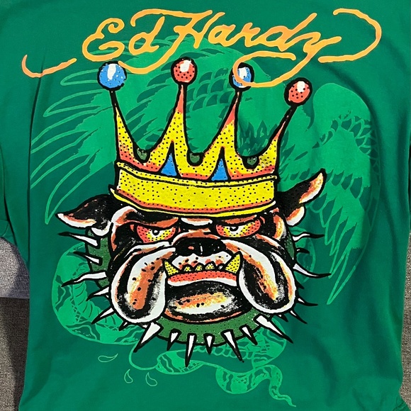 Ed Hardy "Bulldog Logo" Men's T-Shirt. Green. Size Large - Picture 2 of 5